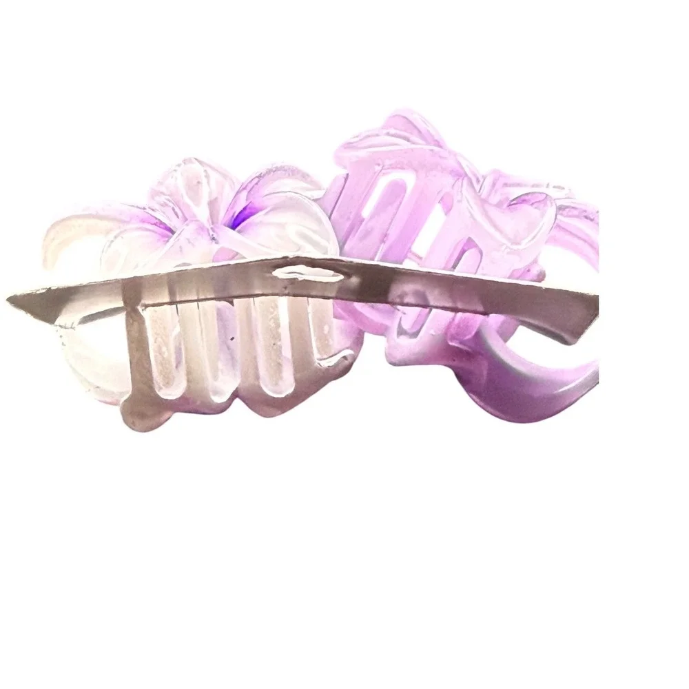 2pc‎ Purple Flower Hair Claw Clips Tropical Plumeria Hibiscus Floral Accessories